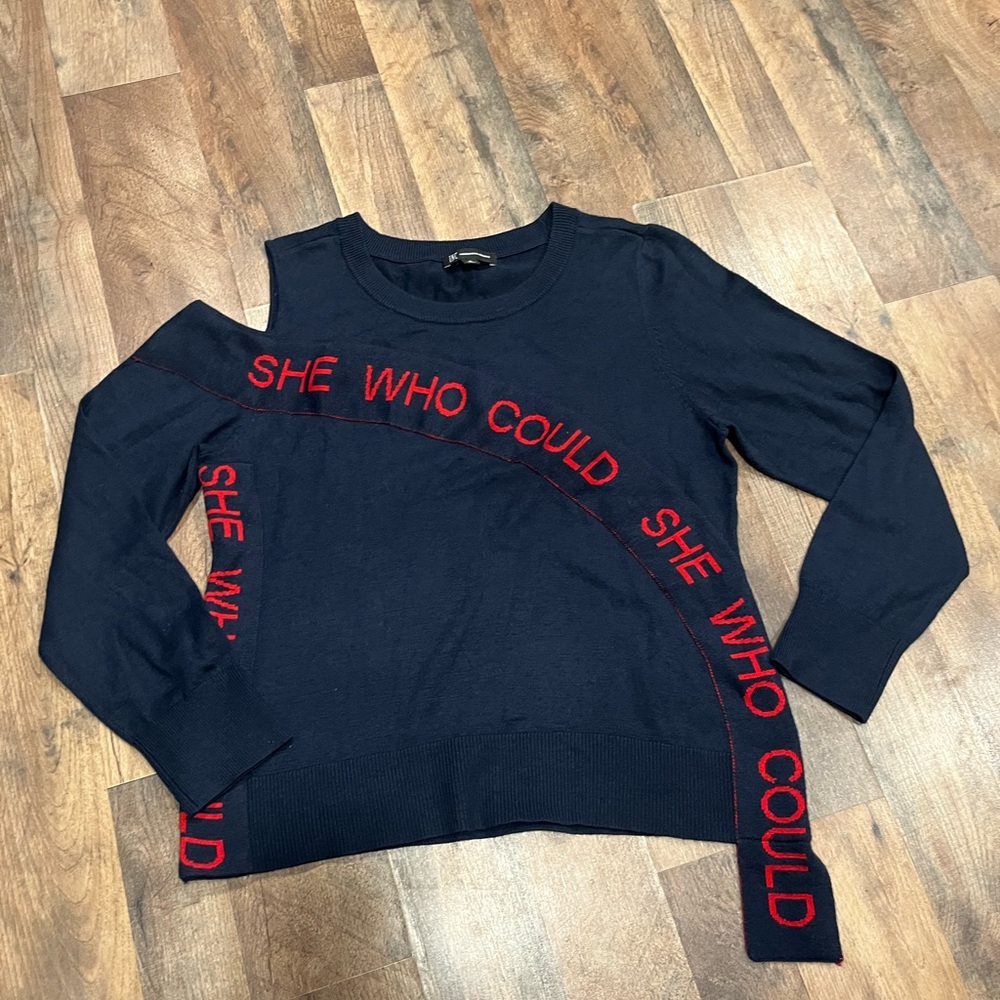 INC International Concepts Navy Sweatshirt with Red Text